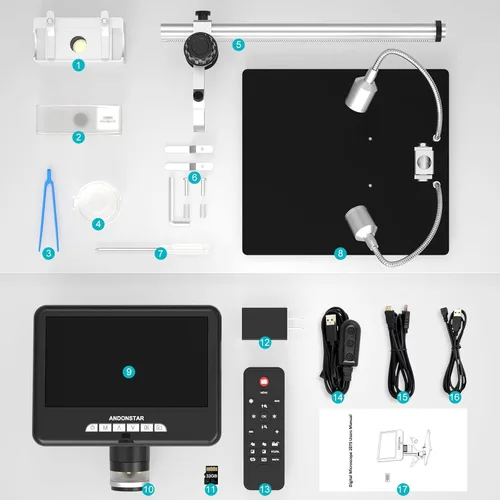 Vista 9 de Andonstar Microscopio digital HDMI AD207S-Pro, microscopio de soldadura, microscopio de moneda para monedas de error, kit de microscopio electrónico