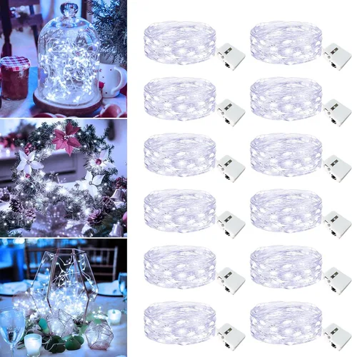 Vista 19 de Paquete de 12 luces de hadas que funcionan con pilas, 20 luces LED parpadeantes de 7 pies, 3 modos, mini luces a granel impermeables para tarros
