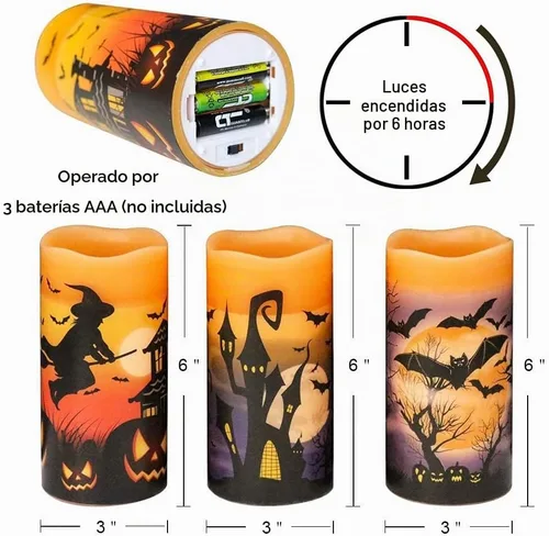 Vista 6 de Juego de 3 velas de calcomanía de Halloween de DRomance