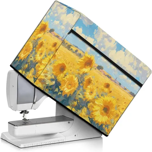 Vista 38 de Funda para máquina de coser de girasoles de otoño con prácticos bolsillos, cubierta protectora duradera acolchada contra el polvo, accesorios