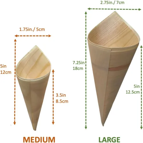 Vista 2 de rebEarth Conos de madera desechables – Conos resistentes al calor para charcutería, aperitivos y aperitivos – Conos de madera de pino