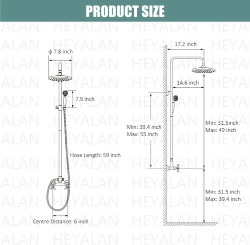 Vista 2 de Sistema de ducha de tubo expuesto de doble función, redondo, cabezal de ducha de lluvia de 8 pulgadas, juego combinado de accesorios de latón