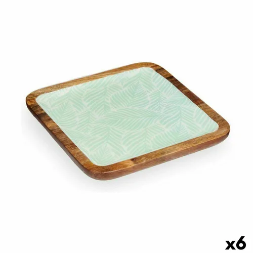 Vista 2 de Centro de Mesa Gift Decor Blanco Marrón Verde Poliéster Resina Madera de mango 25 x 25 cm 25,4 x 2,54 x 25,4 cm Hoja de planta