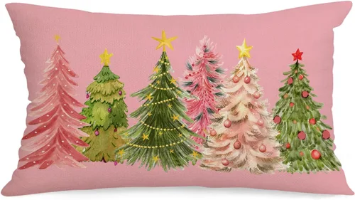 Vista 10 de Funda de almohada de Navidad de 20 x 12 pulgadas, diseño de árboles de invierno, fundas de almohada decorativas de granja para sofá, decoración