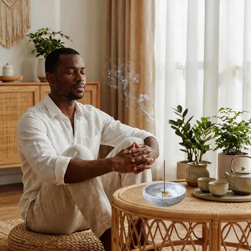 Vista 7 de Dorepine - Quemador de incienso de cerámica hecho a mano para palos, soporte para varillas de incienso para meditación, sala de yoga, decoración