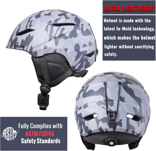Vista 2 de Casco de esquí - Compatible con audio y ligero, estándar ASTM para hombres, mujeres y jóvenes Camuflaje