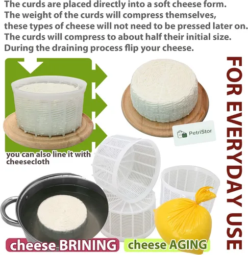 Vista 6 de PetriStor Molde de queso suave para queso, 3 piezas, 1.25 cuartos de galón, molde de queso mediano, suministros caseros para hacer queso, molde