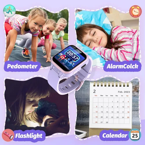Vista 16 de Reloj inteligente para niños con juegos de rompecabezas, pantalla táctil HD, cámara de video, reproductor de música, podómetro, reloj despertador