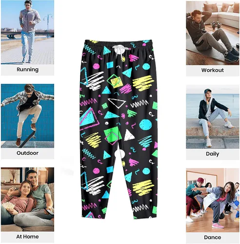 Vista 4 de VVGETE Disfraces de los años 80 para hombre, pantalones deportivos, pantalones casuales para correr con cordón, traje de los años 90 para hombre