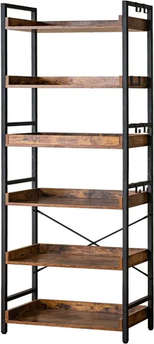 Vista 26 de HCHQHS - Estantería de 4 niveles, estantería industrial ajustable, estantería alta vertical, estanterías abiertas de madera y metal negro
