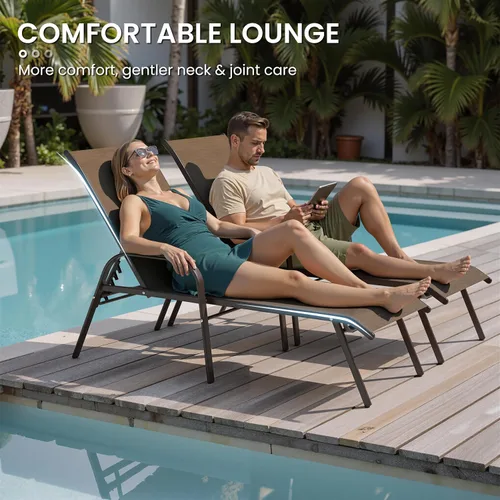 Vista 7 de Crestlive Products Outdoor Chaise Lounge Chair, 5-Position Pool Lounge Chairs with Armrests Sunbathing Recliner for Patio, Beach, Deck, Yard