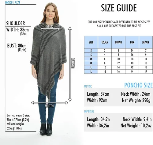 Vista 5 de Ferand Women's Hooded Zigzag Striped Knit Cape Poncho Sweater with Fringes