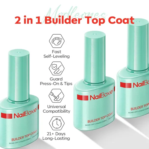 Vista 2 de modelones Capa superior de gel constructor de uñas, constructor transparente 2 en uno para uñas, lámpara LED curada, capa superior fortalecedora