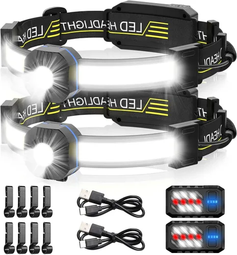 Vista 8 de Linterna frontal LED, 1000 lúmenes, 230° de haz ancho, linterna frontal recargable por USB con luz trasera roja, luz ligera e impermeable