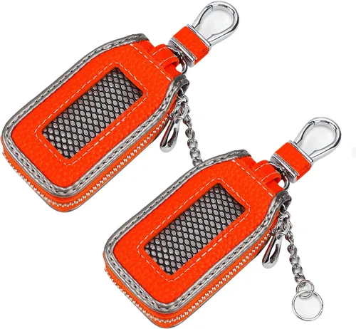 Vista 8 de 2 Piezas Funda de Cuero para Llavero de Coche Estuche Portador Funda para Llave de Coche Protector de Llavero Funda para Llavero de Coche (Marrón)