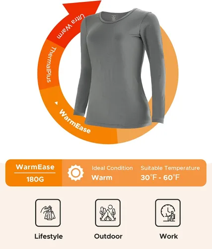 Vista 3 de INNERSY Ropa interior térmica para mujer, manga larga, capa base, camisas ligeras