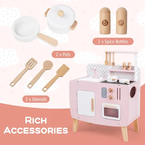 Vista 5 de Costzon Juego de cocina para niños, juguete interactivo para niños pequeños con horno, estufa, fregadero, grifo, espacio de almacenamiento