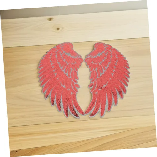 Vista 4 de Red Sequin Angel Wings Fabric Appliques Adhesive Backing Embroidered Iron-on Patches for Clothing Hats Backpacks DIY Decoration