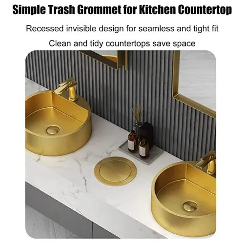 Vista 3 de Tapas para botes de basura, de acero inoxidable, con ojales para encimera, cubierta de solapa de equilibrio de cubo de basura integrada, cubierta