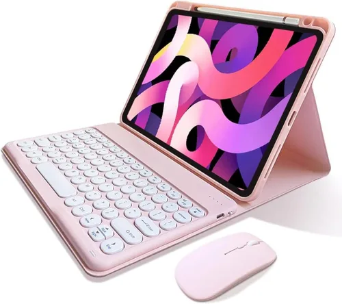Vista 22 de kaitesi Funda de teclado para iPad de 9ª/8ª/7ª generación de 10.2", teclado Bluetooth inalámbrico desmontable con ratón, funda inteligente tipo