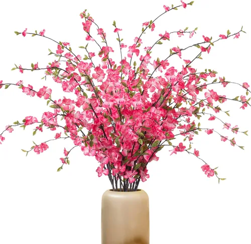 Vista 11 de [Usado] Ammyoo 4 piezas de flores artificiales de cerezo para decoración de primavera en interiores, ramas de melocotón de tallo largo sintético