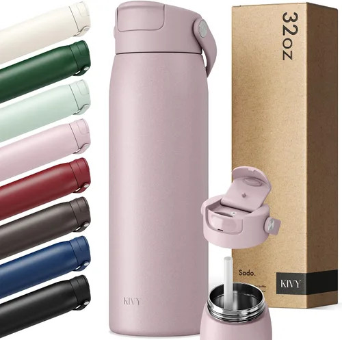 Vista 24 de KIVY Botella de agua de acero inoxidable con pajita 24oz - 24h fría 12h Rojo oscuro