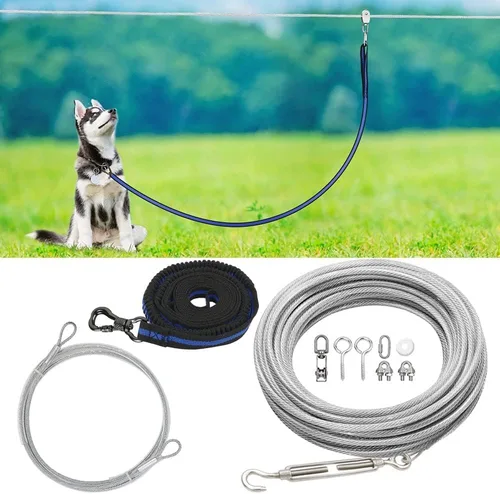 Vista 8 de Cable de amarre para perro XiaZ, cable de 50 pies para carrito de correr para perros de hasta 250 libras, correa de perro para patio, camping