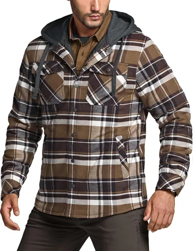 Vista 2 de CQR - Chaqueta tipo camisa de franela para hombre, de manga larga, cálida para invierno, para exteriores, casual, a cuadros, con bolsillos