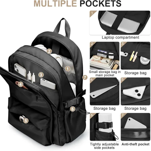 Vista 4 de Mochila escolar simple para mujeres, mochila universitaria ligera, bolsa de escuela secundaria para adolescentes, niños y niñas, a1-Negro