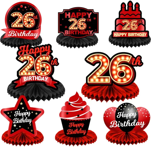 Vista 61 de Feliz 45 cumpleaños rojo y negro centros de mesa de panal de abeja decoraciones de globos decoración de mesa centros de mesa para niñas mujeres