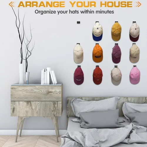 Vista 7 de Ganchos adhesivos para pared (12 unidades) - Estantes para sombreros de béisbol, diseño minimalista de estante para sombreros, colgadores