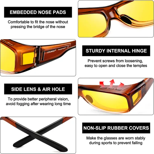 Vista 4 de URUMQI Lentes de conducción de visión nocturna para hombres y mujeres, lentes polarizados antirreflejos, lentes de noche HD amarillos