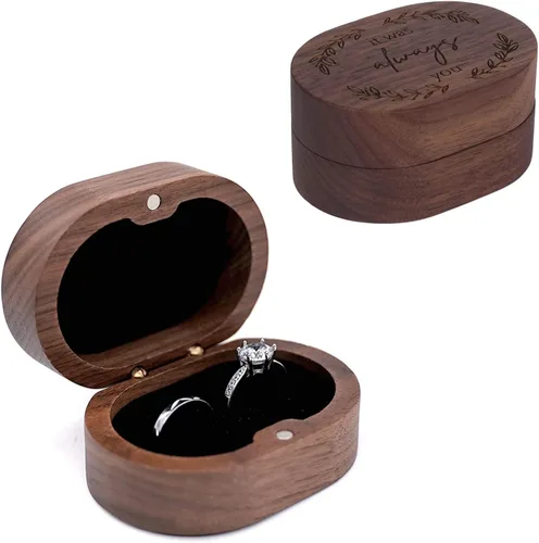Vista 8 de Caja de madera para anillos de boda, caja de compromiso de madera, accesorios de boda, cajas de anillos para dos anillos, recuerdo rústico grabado