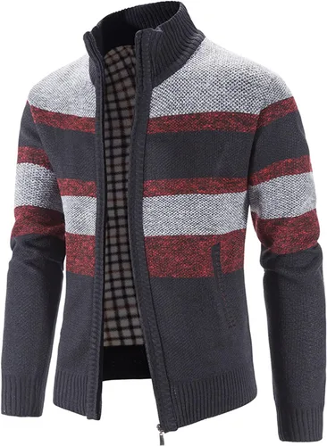 Vista 3 de Camisas de franela de manga larga para hombre, casual, cuello alto, cremallera, manga larga, cálida y suelta, chaqueta de punto de invierno