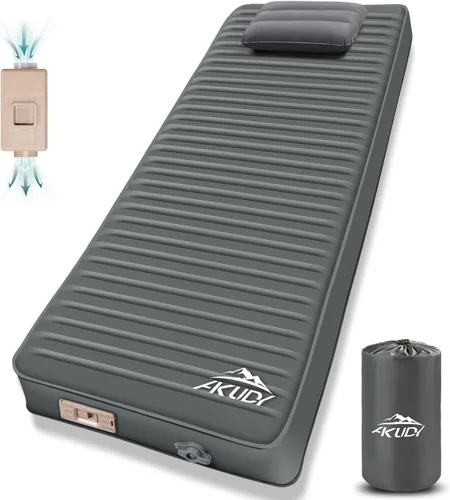 Vista 10 de Colchoneta de dormir autoinflable con bomba eléctrica, almohadilla de campamento de espuma viscoelástica ultra gruesa de 4 pulgadas con almohada