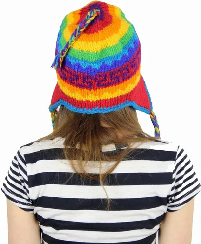 Vista 4 de KayJayStyles Rainbow Nepal - Gorro de lana para esquí, diseño de arcoíris