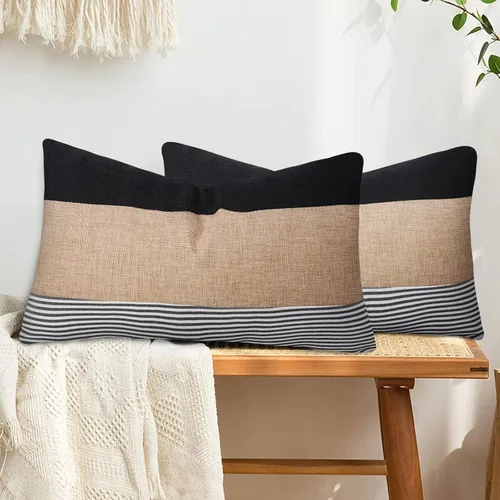 Vista 5 de JASEN Fundas de almohada negras de 12 x 20 pulgadas, fundas de almohada decorativas estilo bohemio lumbar para sofá o cama
