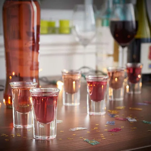 Vista 5 de D&Z Bandeja de vidrio acrílico para servir con 6 vasos de chupito transparentes de tequila de base pesada de 1 oz