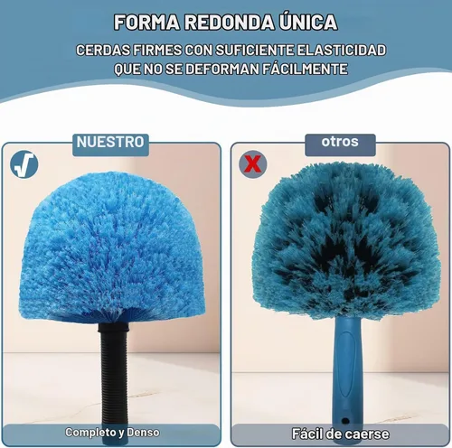 Vista 3 de Cepillo de cabeza de telaraña, cepillo giratorio para limpieza de tela de araña en exteriores e interiores, se adapta a postes roscados estándar