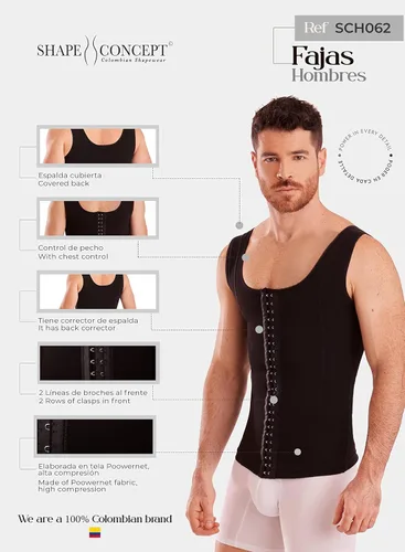 Vista 6 de SHAPE CONCEPT 062 063 Fajas Colombianas para Hombres Mens Faja Alta Compresión Garmen Shapewear Body Shaper para Hombres