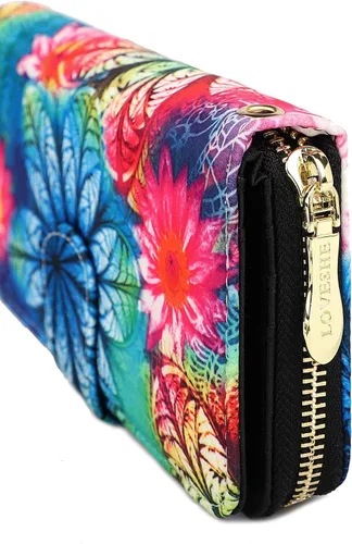 Vista 107 de Cartera de mano para mujer, estilo bohemio, con RFID, elegante, espaciosa con correa para viajes, capacidad para tarjetas, teléfono, dinero