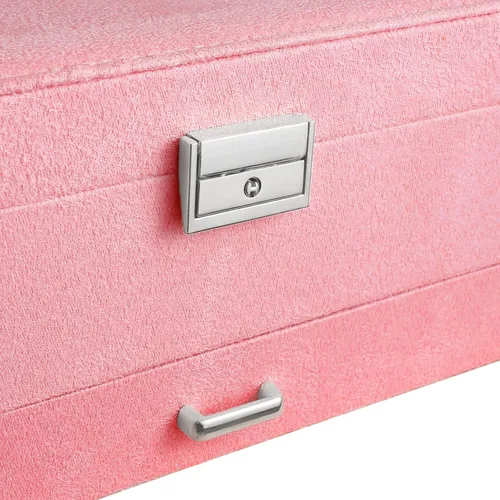 Vista 6 de QBestry Caja organizadora de joyas para mujer, caja de joyería de terciopelo rosa para collares y aretes, anillos, pulseras, joyero, organizador