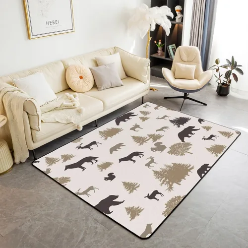 Vista 9 de Erosebridal Alfombra rústica de ciervo para niños y niñas, alfombra vintage con cuernos de alce de 3 x 5, alfombra de paisaje de árboles en acuarela
