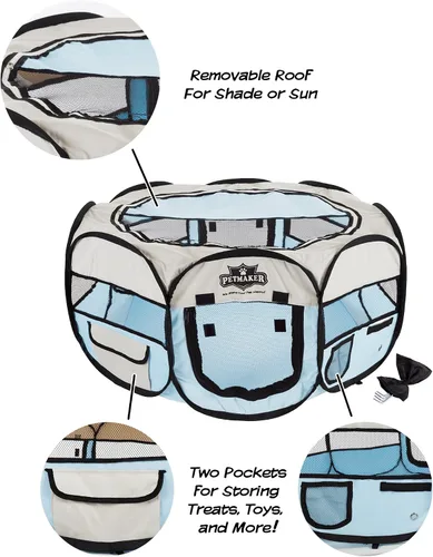 Vista 4 de Corral Petmaker colección Playpen portátil para armar, para mascota Azul claro