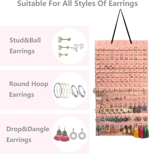 Vista 2 de SivaLife Organizador de aretes, soporte para aretes para colgar en la pared, almacenamiento de exhibición de pendientes para mujeres y niñas