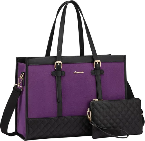 Vista 32 de LOVEVOOK Bolsa para Laptop para Mujeres de 15.6 pulgadas Bolsa Tote de Lona para Laptop, Bolsa de Trabajo de Gran Capacidad con Bolso de Mano, Bolsa