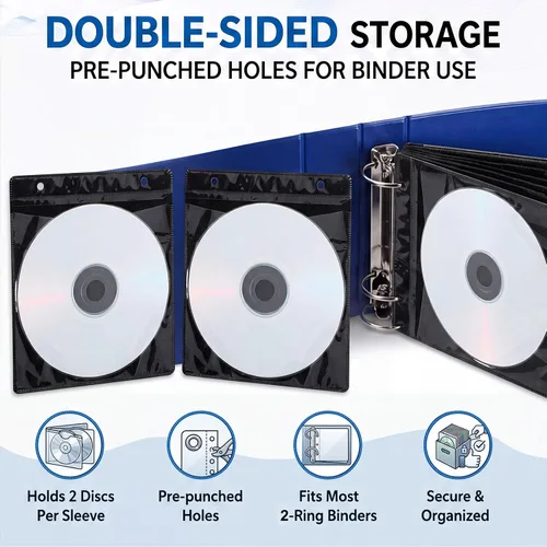 Vista 5 de Harloon 200 fundas de plástico transparente de doble cara, para CD y DVD Material PP y tela de fibra, mangas protectoras para discos en blanco