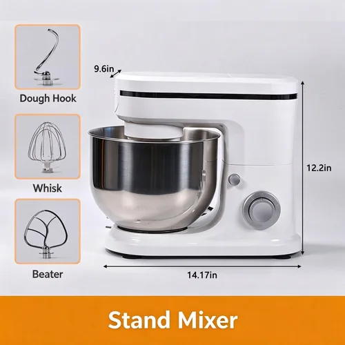 Vista 2 de 1500W Stand Mixer, 6-Speed Kitchen Mixer with Dough Hook, Whisk & Beater Black