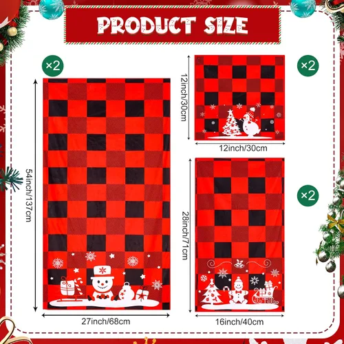 Vista 2 de Buryeah Juego de 6 Piezas de Toallas de Baño de Navidad 2 Toallas de Baño Rojas Suave con Diseño de Buffalo Plaid 2 Toallas Cuadradas Decorativas 2