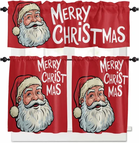 Vista 23 de Cenefas de Navidad de invierno para ventanas, cortinas de cocina con bolsillo para barra, cortinas con aislamiento térmico para ventana de baño